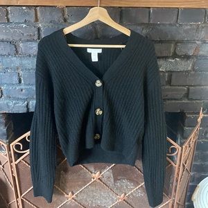 H&M black knit button-up comfy sweater/cardigan XS